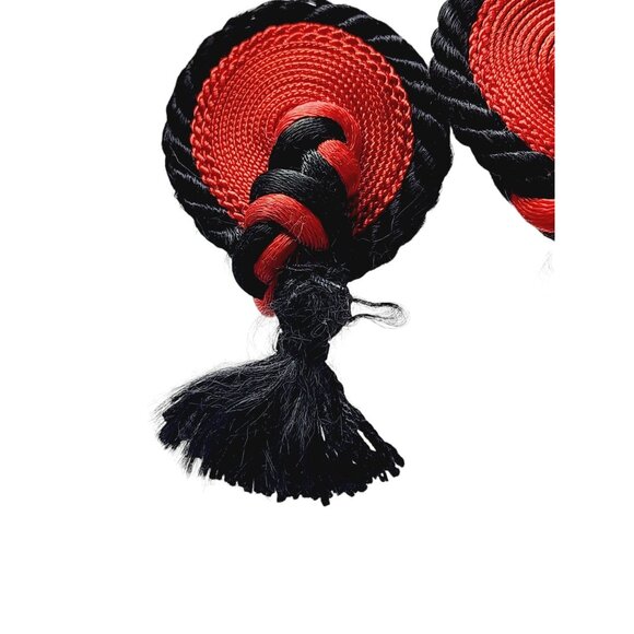 Vintage 80s Fabric Tassel Earrings (A1748) - Picture 3 of 5